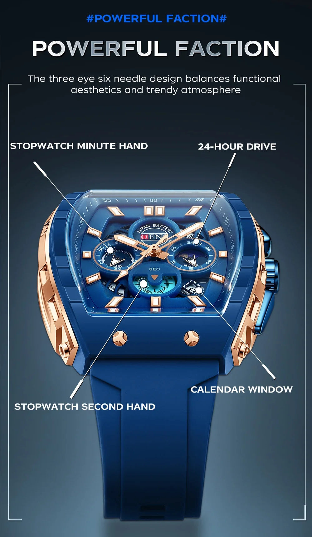 OFNS Men’s Quartz Chronograph Watch – Waterproof Luminous Sports Watch with Silicone Strap