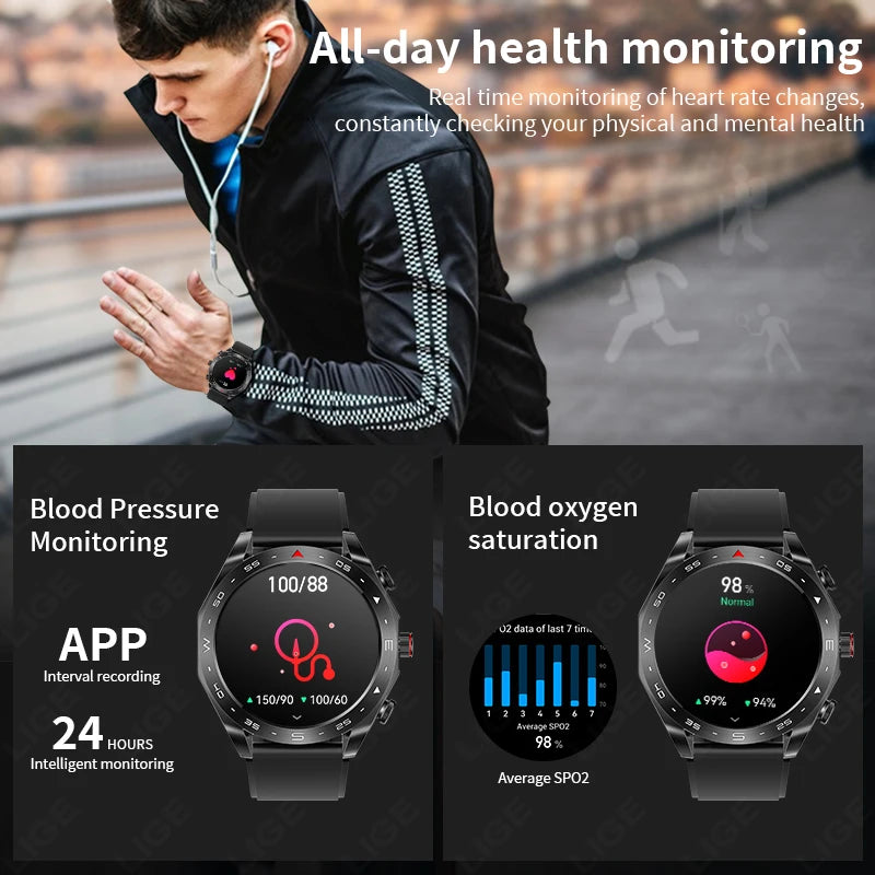 Person wearing a smartwatch with health monitoring features displayed on screen