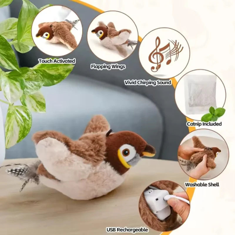 Interactive Chirping Bird Plush Pet Toy