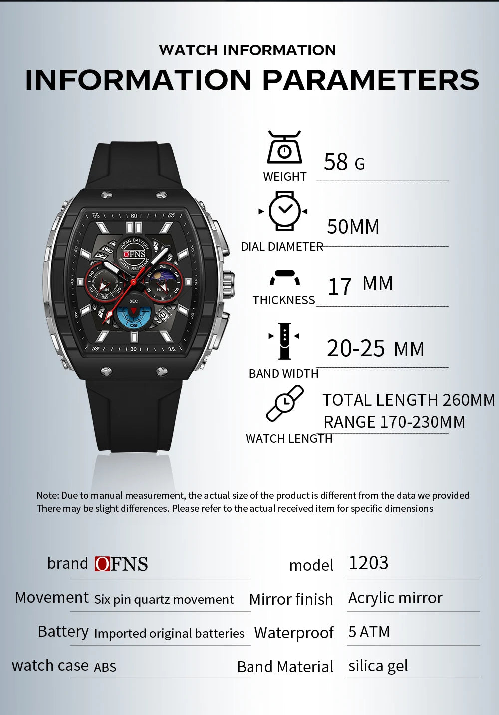 OFNS Men’s Quartz Chronograph Watch – Waterproof Luminous Sports Watch with Silicone Strap