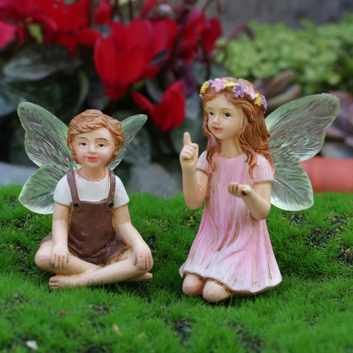 2PCS Cute Whispering Fairy Garden Resin Ornaments