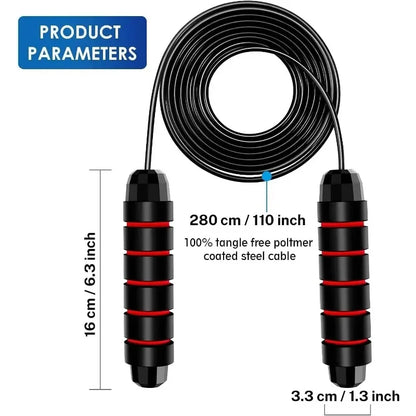 Black and red跳绳 with product parameters on a white background