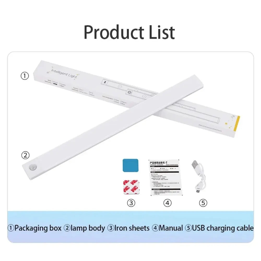 Rechargeable Motion Sensor Cabinet Light – USB-C Magnetic LED Bar for Kitchen, Closet & Stairs