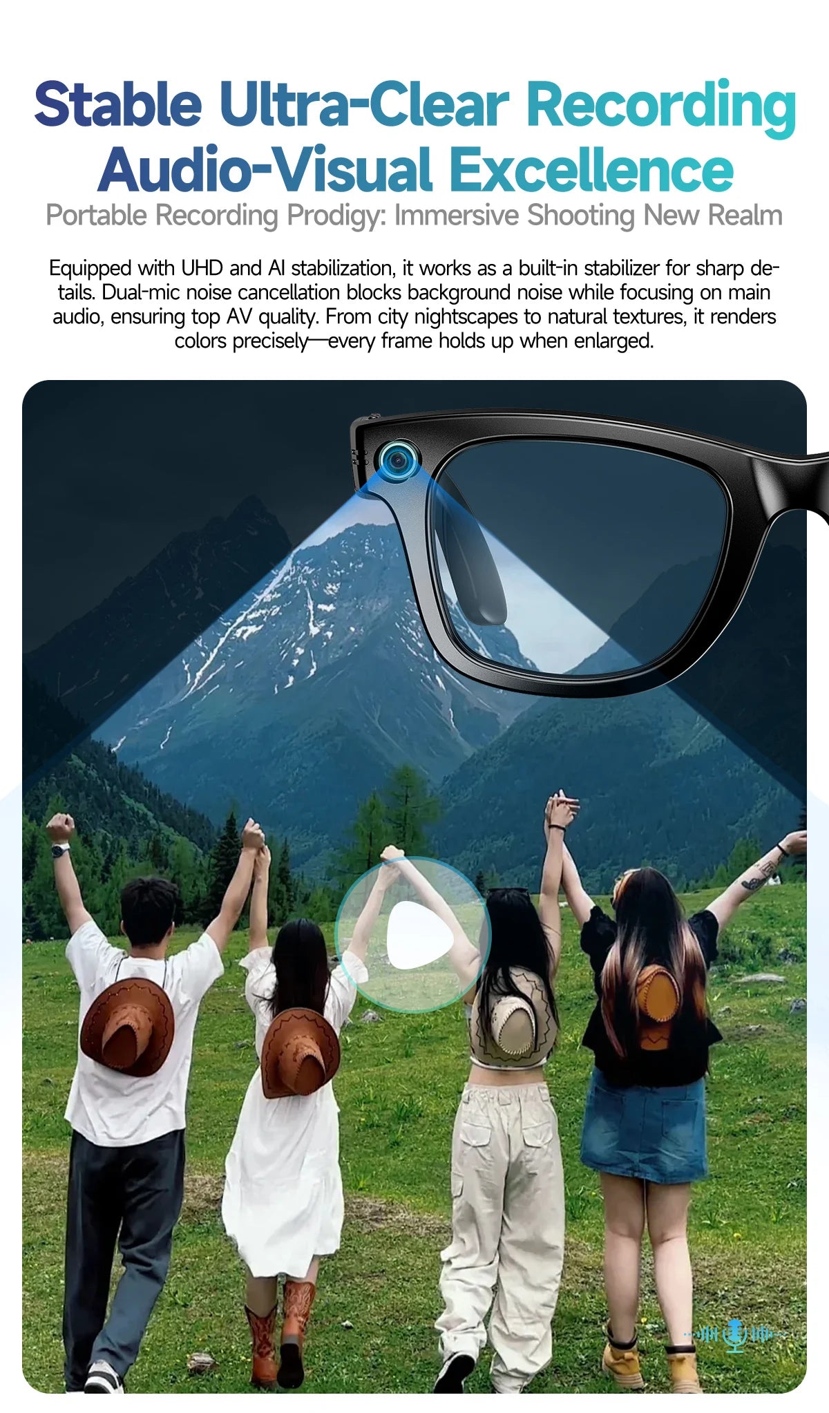 AI Smart Glasses with Camera, Bluetooth & Translation