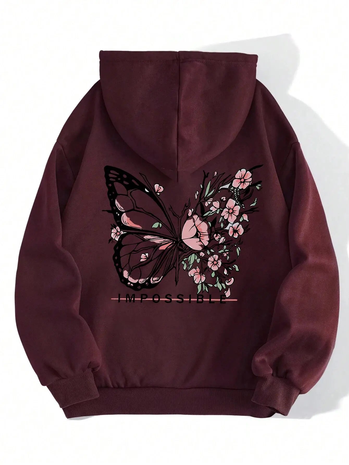 Women’s Rose Butterfly Print Hoodie – Casual Fleece Pullover.