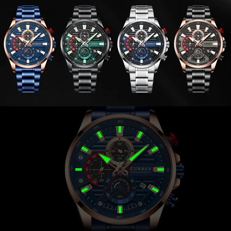 CURREN Men’s Quartz Chronograph Watch – Stainless Steel Sports Casual Wristwatch