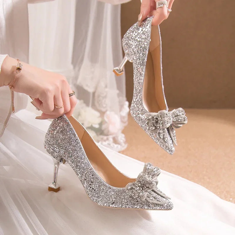Luxury Women’s Wedding High Heels – Buckle Shoes in Gold, Silver & Red