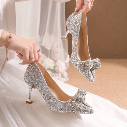 Luxury Women’s Wedding High Heels – Buckle Shoes in Gold, Silver & Red