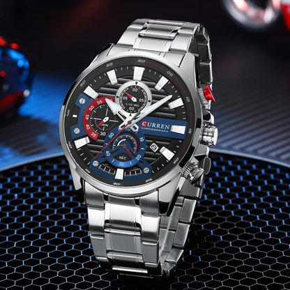 CURREN Men’s Quartz Chronograph Watch – Stainless Steel Sports Casual Wristwatch