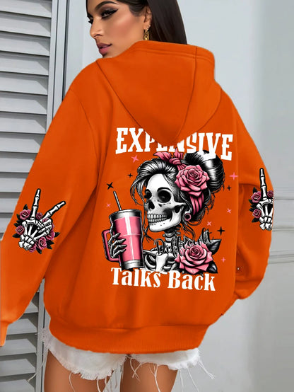 Women Funny Printing Hoodie – Loose Multicolor Fleece Hoody