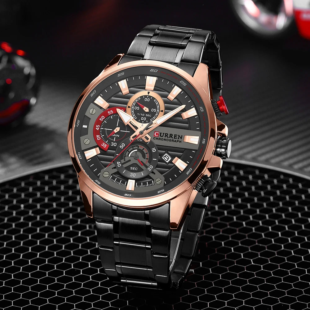 CURREN Men’s Quartz Chronograph Watch – Stainless Steel Sports Casual Wristwatch