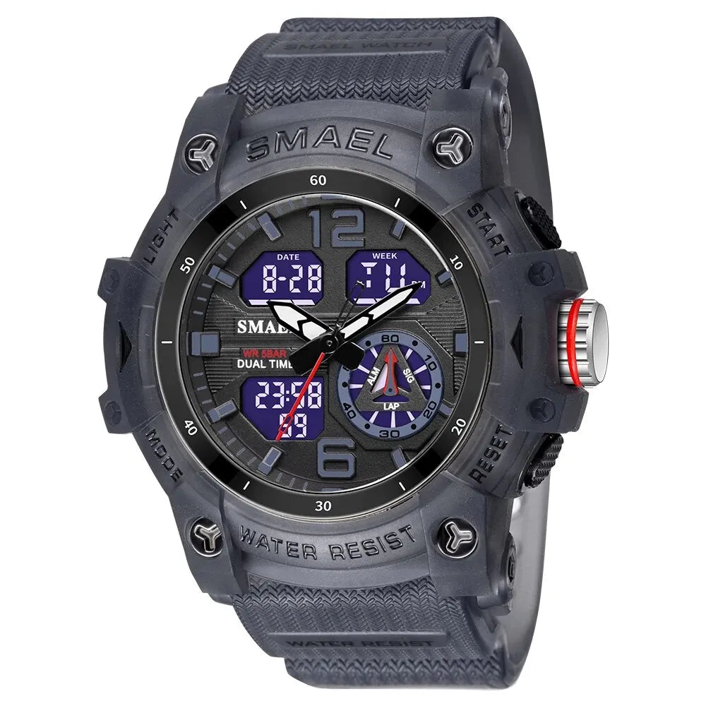 SMAEL Men’s Military Sport Digital Watch – Waterproof Dual Time LED with Alarm & Stopwatch