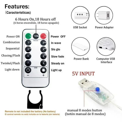 USB Powered LED Curtain Fairy Lights with Remote