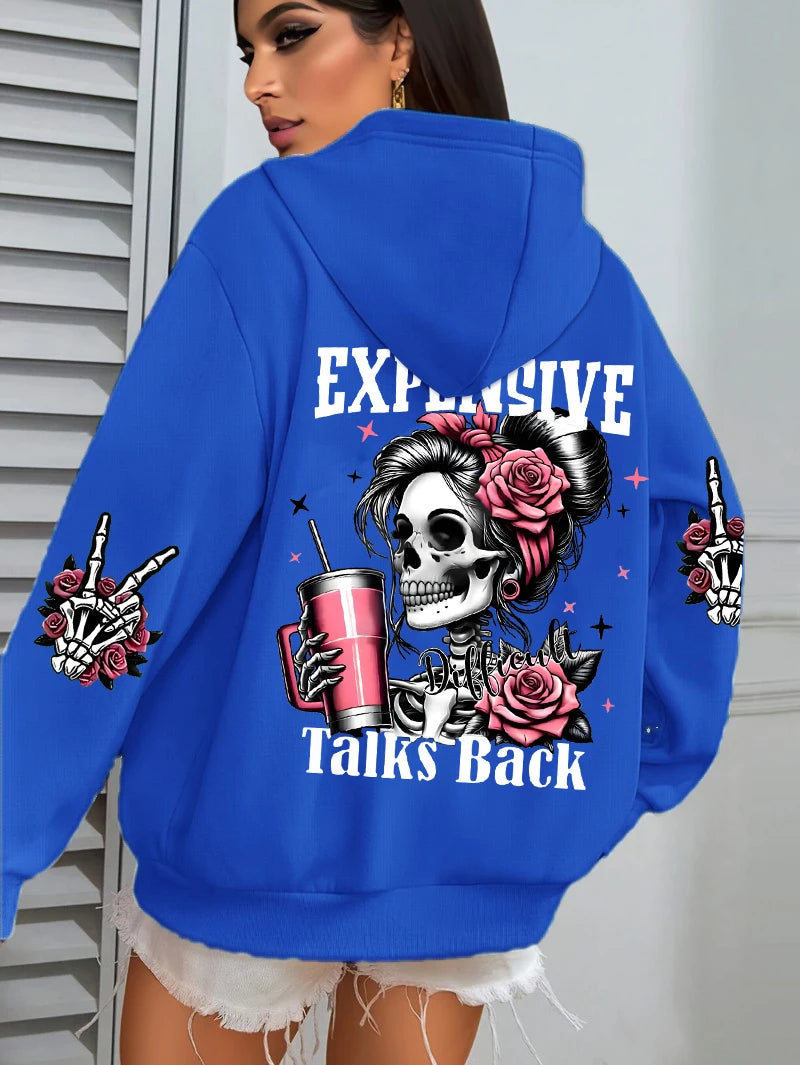 Women Funny Printing Hoodie – Loose Multicolor Fleece Hoody