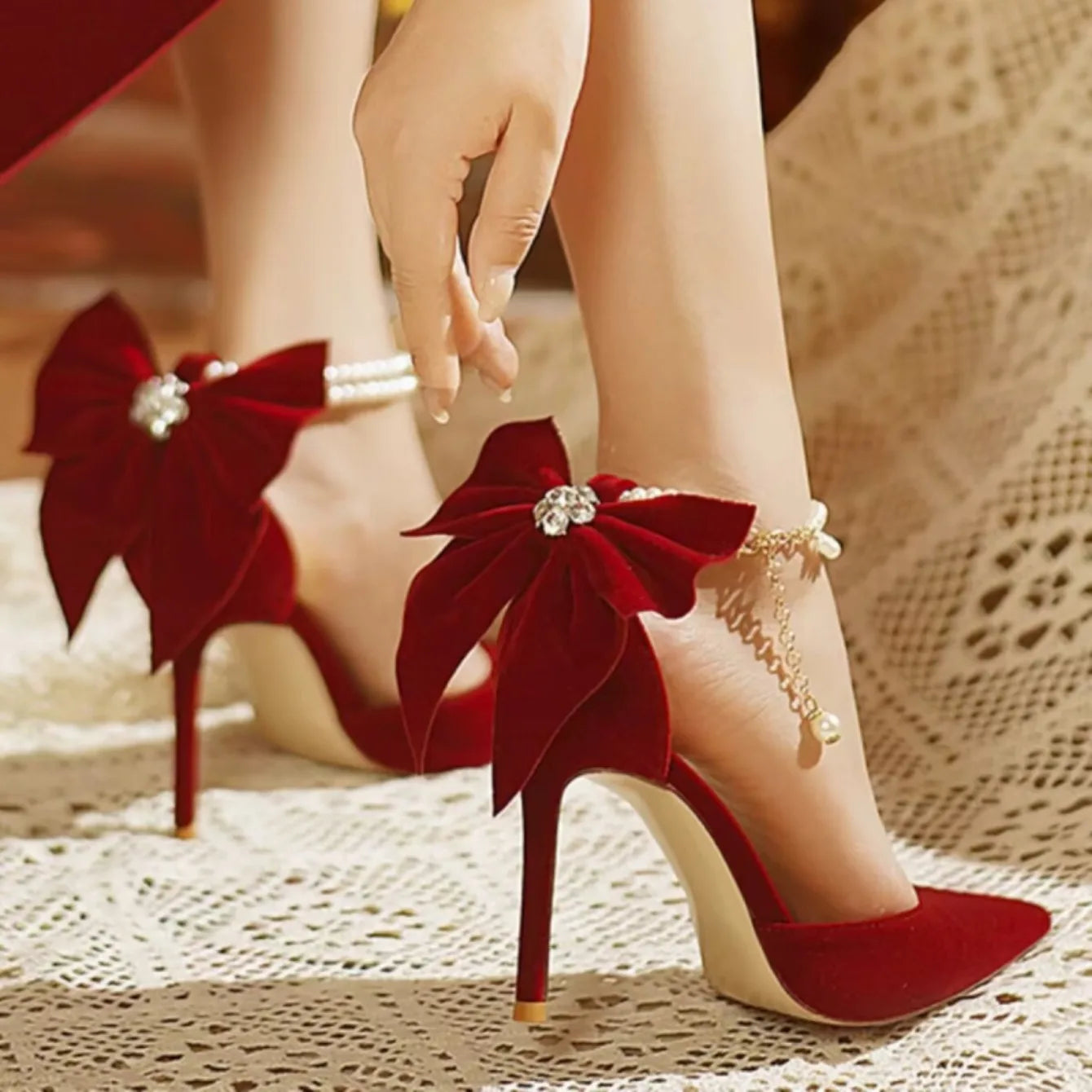 Pearl Butterfly Pointed Toe High Heels – Thin Heel Hollow Sandals for Women
