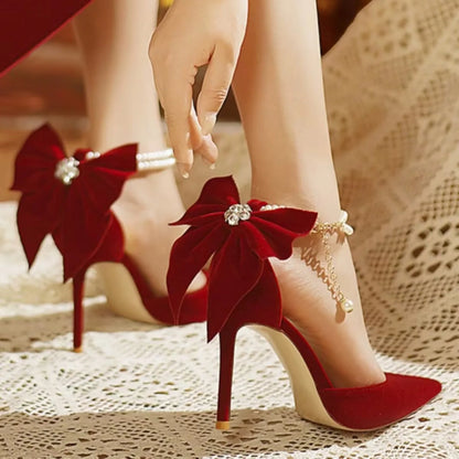 Pearl Butterfly Pointed Toe High Heels – Thin Heel Hollow Sandals for Women