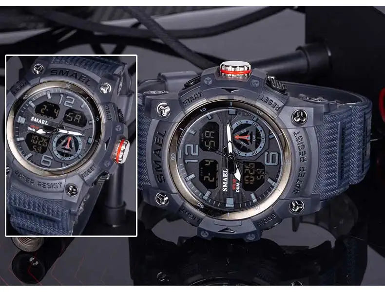 SMAEL Men’s Military Sport Digital Watch – Waterproof Dual Time LED with Alarm & Stopwatch