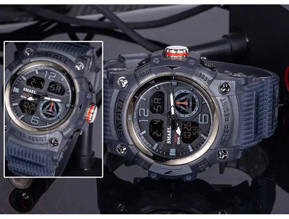 SMAEL Men’s Military Sport Digital Watch – Waterproof Dual Time LED with Alarm & Stopwatch