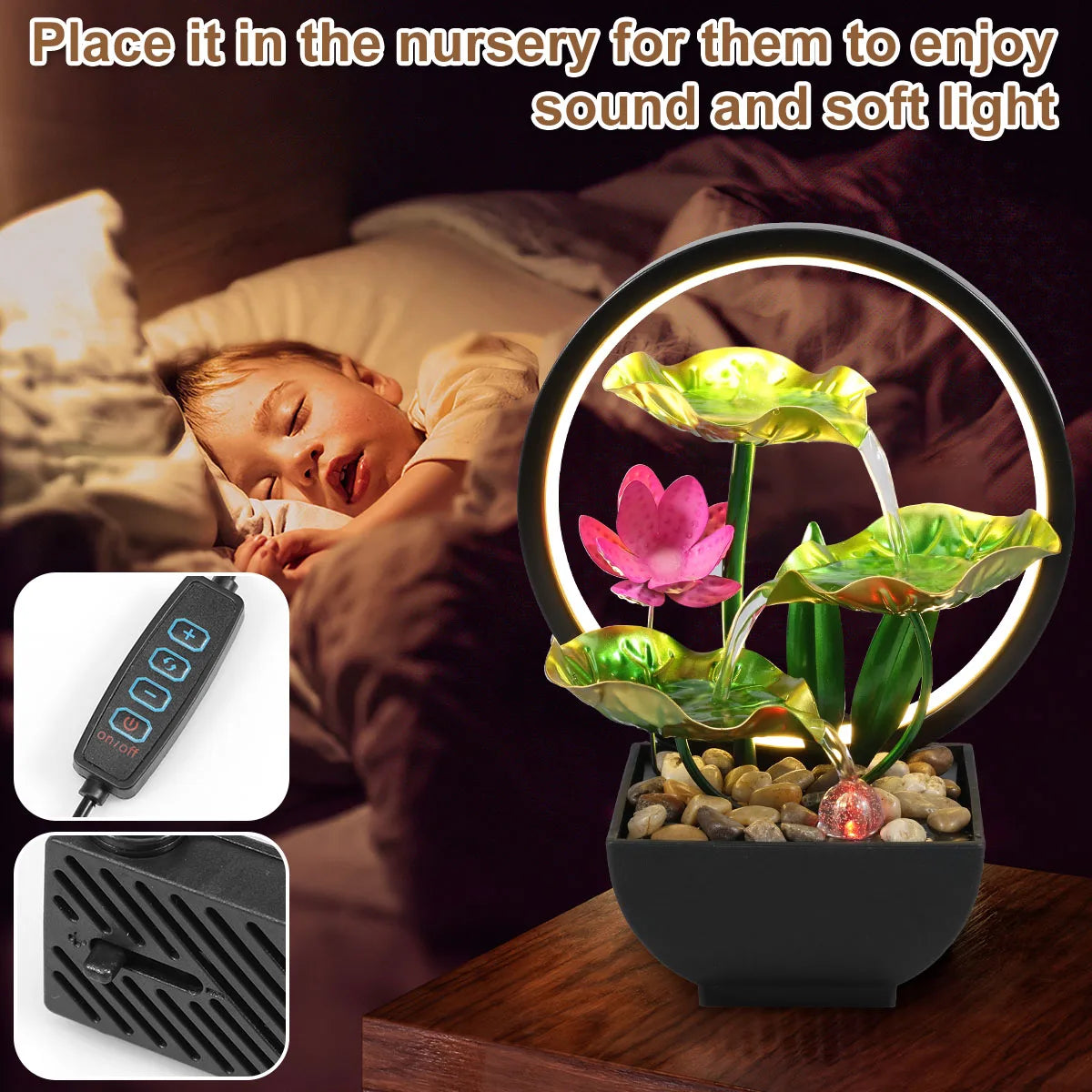 USB Tabletop Water Fountain with LED Lights – Relaxing Home Decor