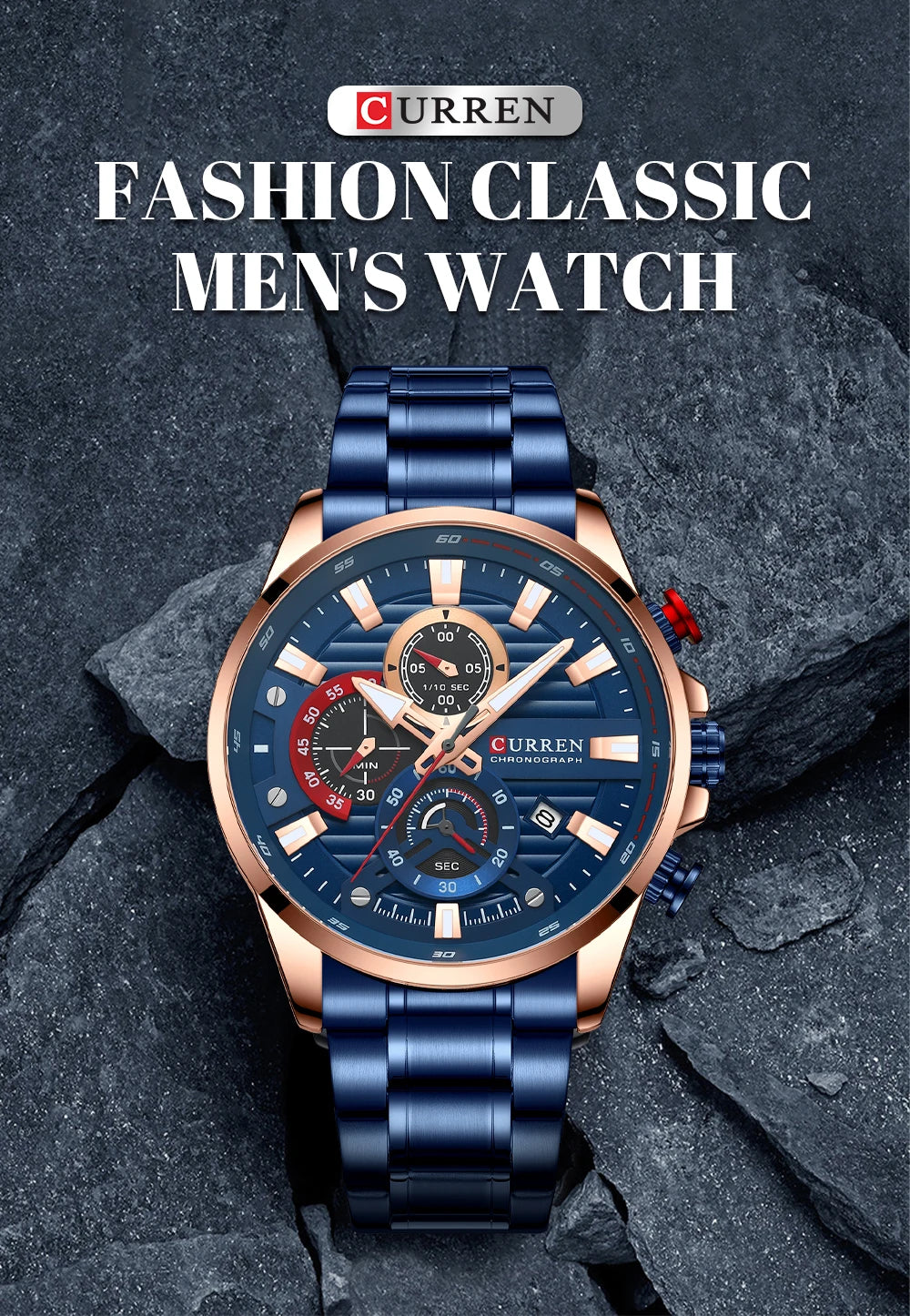 CURREN Men’s Quartz Chronograph Watch – Stainless Steel Sports Casual Wristwatch