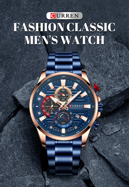CURREN Men’s Quartz Chronograph Watch – Stainless Steel Sports Casual Wristwatch