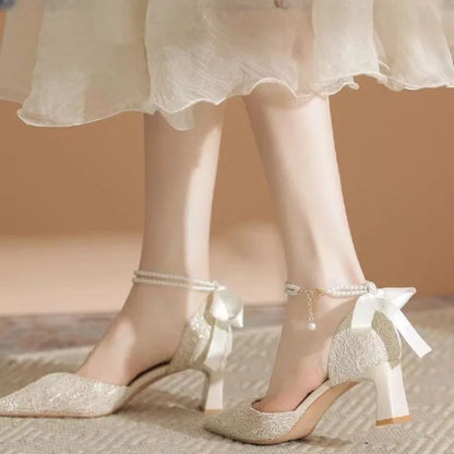 Pearl High Heels for Women – Elegant White Banquet Sandals