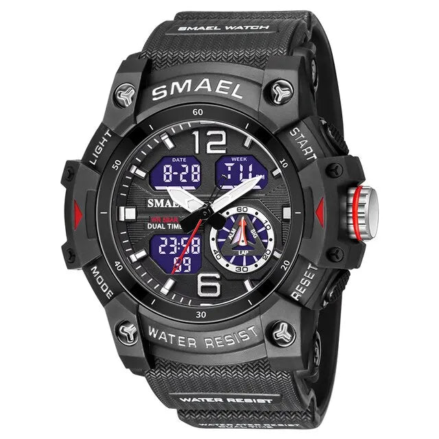SMAEL Men’s Military Sport Digital Watch – Waterproof Dual Time LED with Alarm & Stopwatch