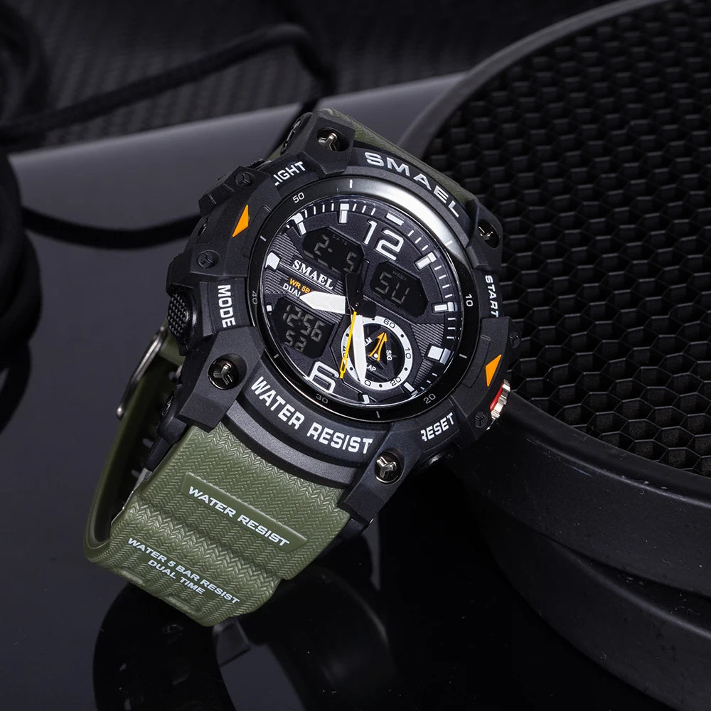 SMAEL Men’s Military Sport Digital Watch – Waterproof Dual Time LED with Alarm & Stopwatch