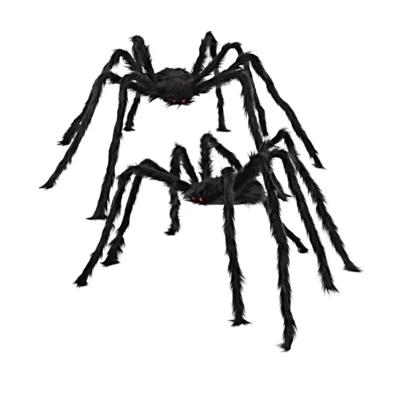 Two large black spiders on a white background
