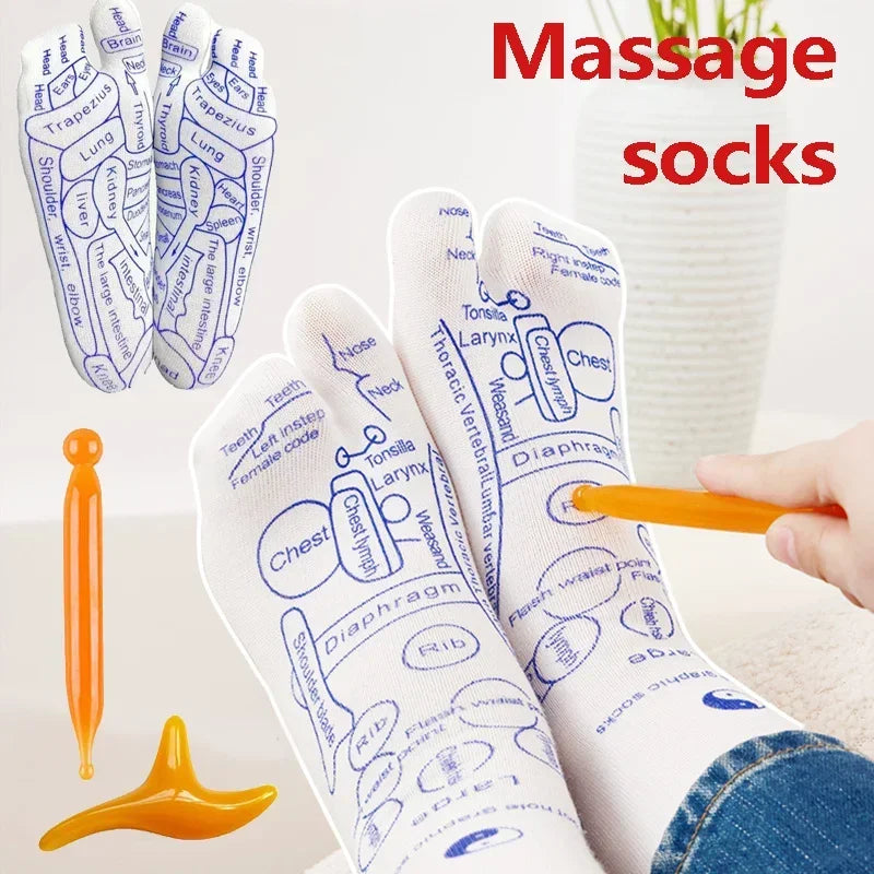 Acupressure foot massage socks with pressure point design to stimulate circulation, reduce foot fatigue, and support natural pain relief.