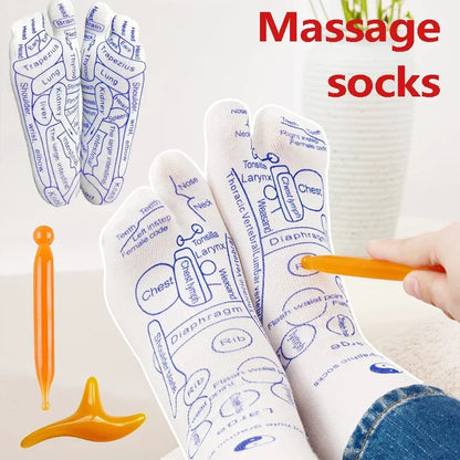 Acupressure foot massage socks with pressure point design to stimulate circulation, reduce foot fatigue, and support natural pain relief.