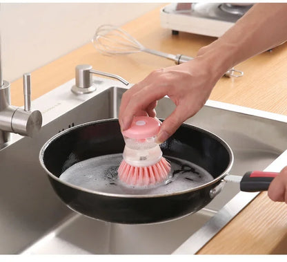 Dish Brush with Soap Dispenser – Kitchen Pot & Utensil Cleaner