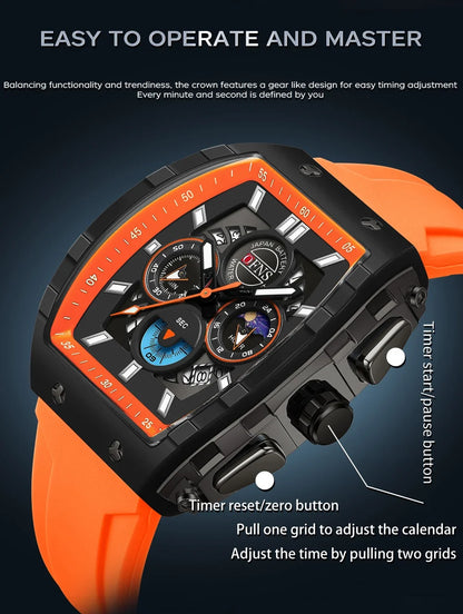 OFNS Men’s Quartz Chronograph Watch – Waterproof Luminous Sports Watch with Silicone Strap