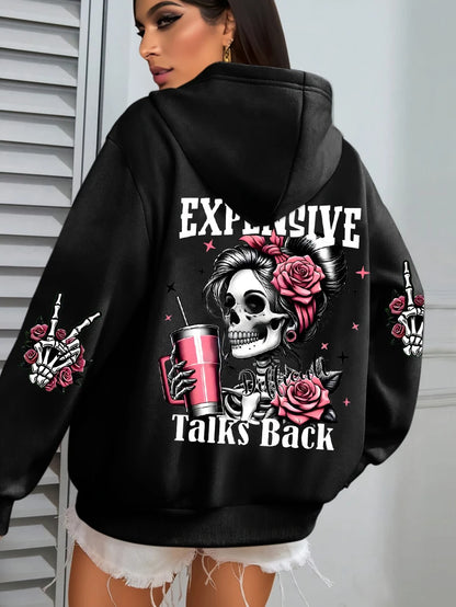 Women Funny Printing Hoodie – Loose Multicolor Fleece Hoody
