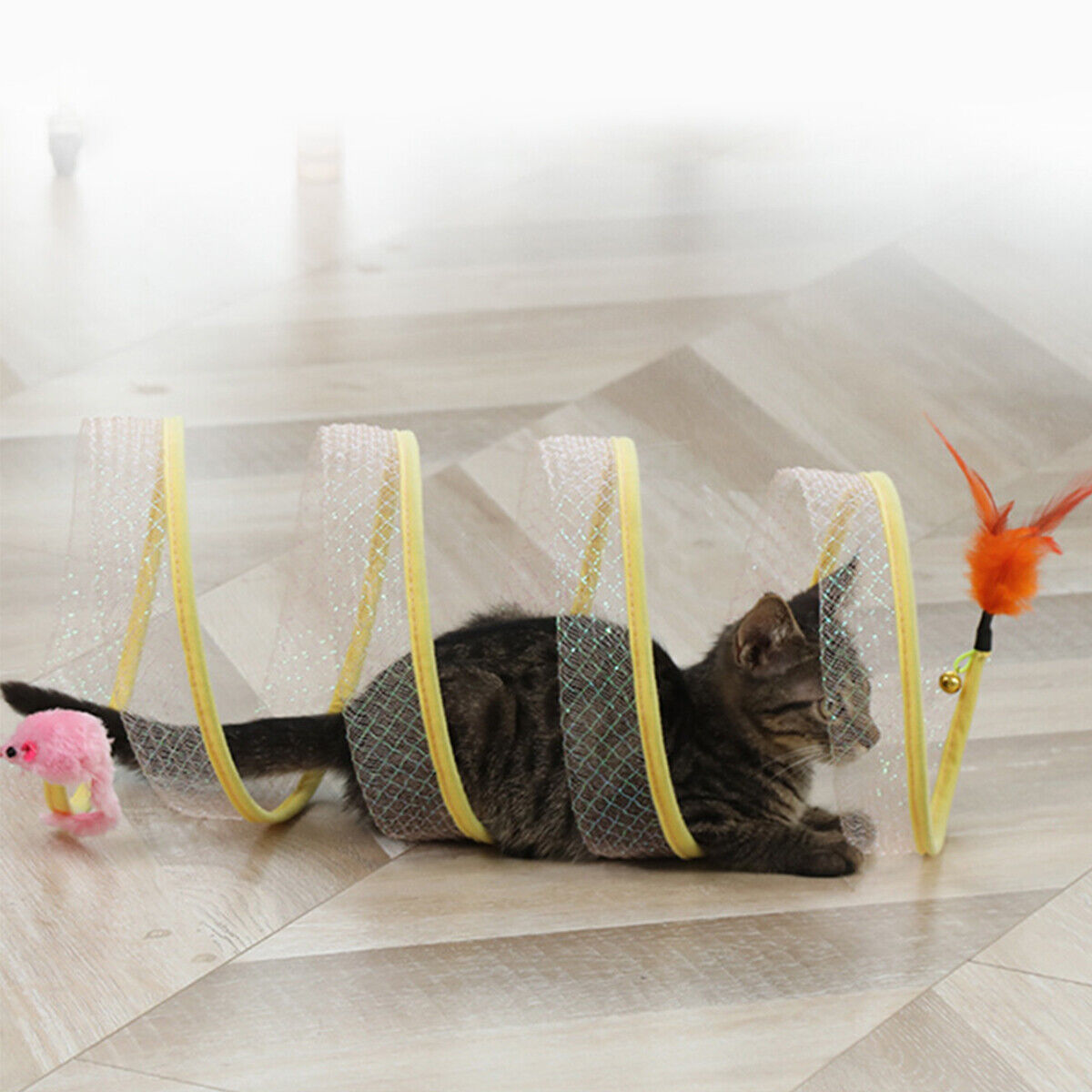 Foldable S-Type Cat Tunnel Toy with Crinkle Balls