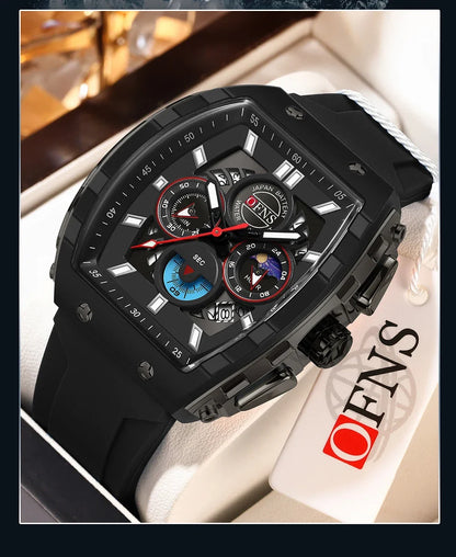 OFNS Men’s Quartz Chronograph Watch – Waterproof Luminous Sports Watch with Silicone Strap