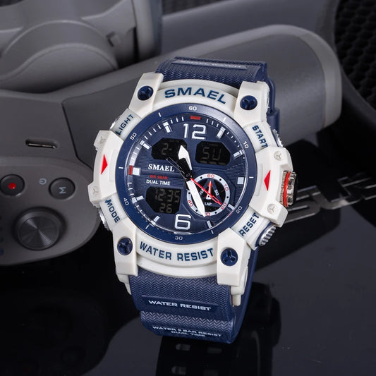 SMAEL Men’s Military Sport Digital Watch – Waterproof Dual Time LED with Alarm & Stopwatch