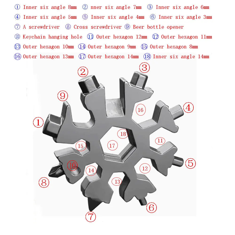 18-in-1 Snowflake Multitool Stainless Steel Wrench