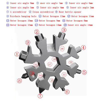 18-in-1 Snowflake Multitool Stainless Steel Wrench