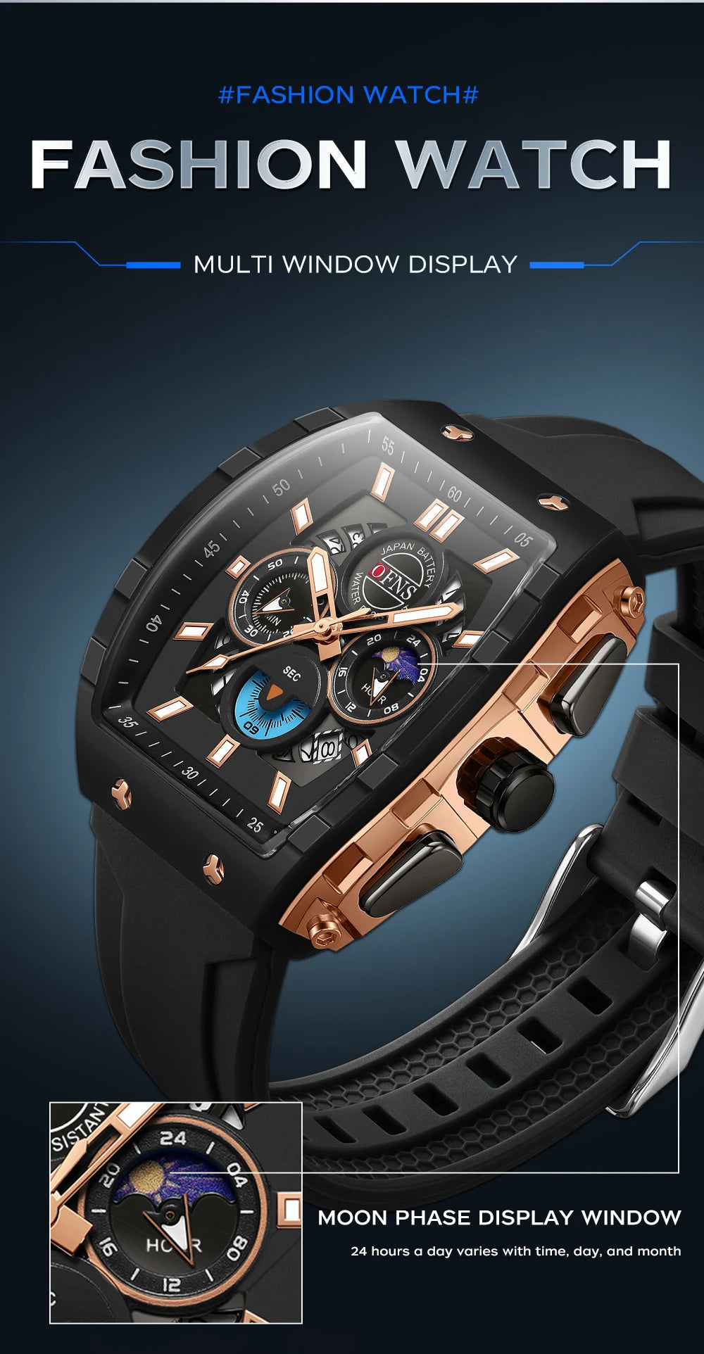 OFNS Men’s Quartz Chronograph Watch – Waterproof Luminous Sports Watch with Silicone Strap