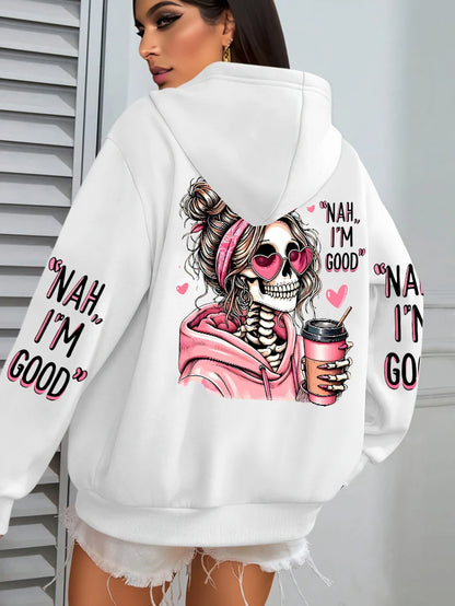 Women Funny Printing Hoodie – Loose Multicolor Fleece Hoody