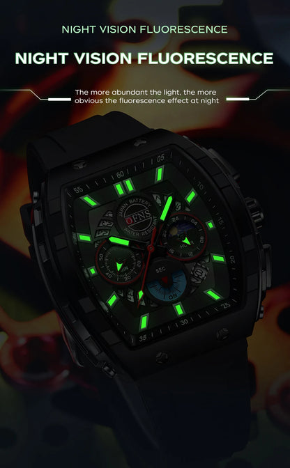 OFNS Men’s Quartz Chronograph Watch – Waterproof Luminous Sports Watch with Silicone Strap