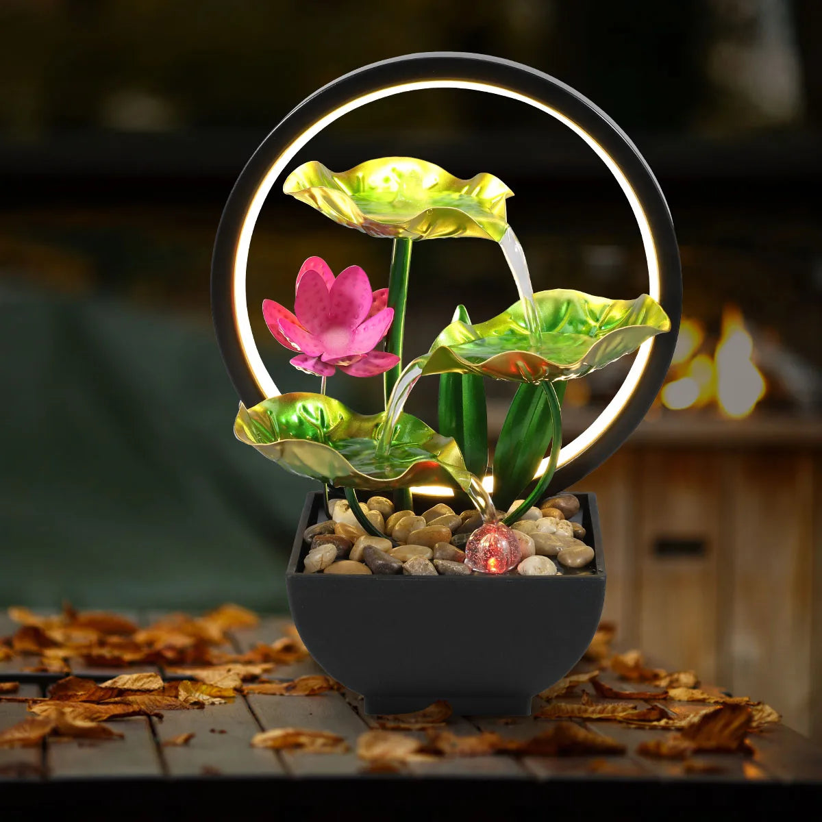 USB Tabletop Water Fountain with LED Lights – Relaxing Home Decor