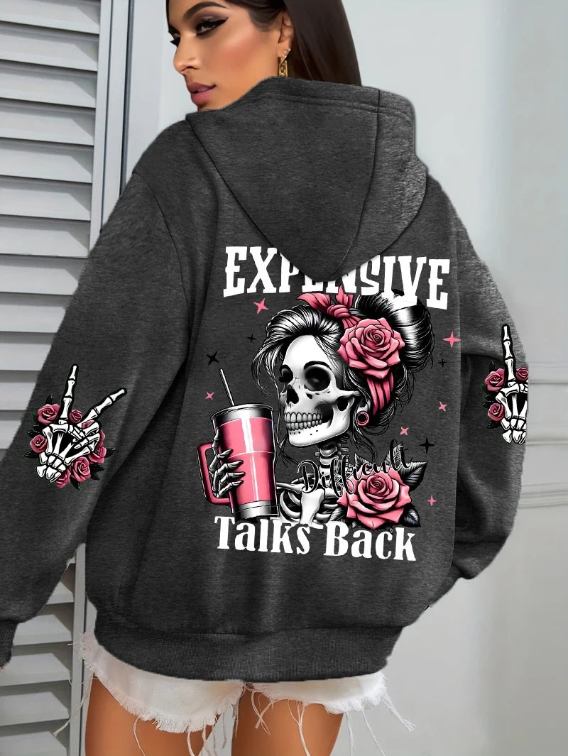 Women Funny Printing Hoodie – Loose Multicolor Fleece Hoody