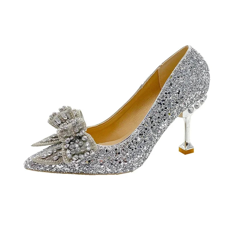 Luxury Women’s Wedding High Heels – Buckle Shoes in Gold, Silver & Red