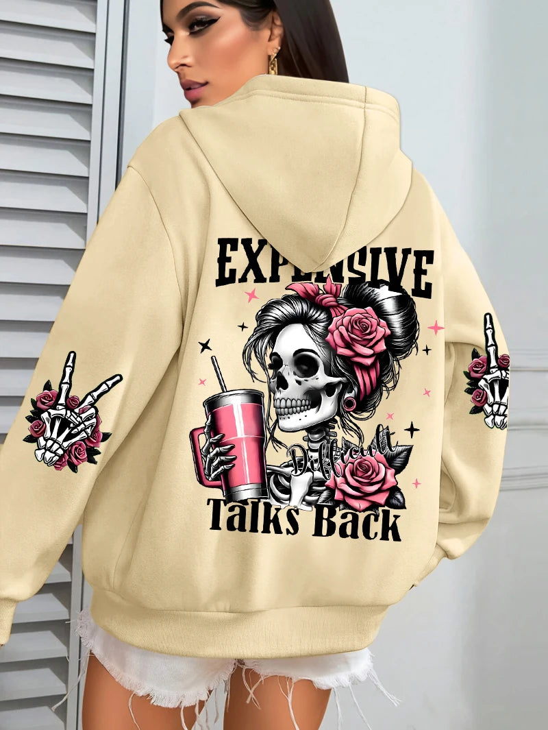Women Funny Printing Hoodie – Loose Multicolor Fleece Hoody