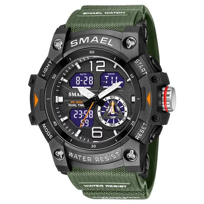 SMAEL Men’s Military Sport Digital Watch – Waterproof Dual Time LED with Alarm & Stopwatch