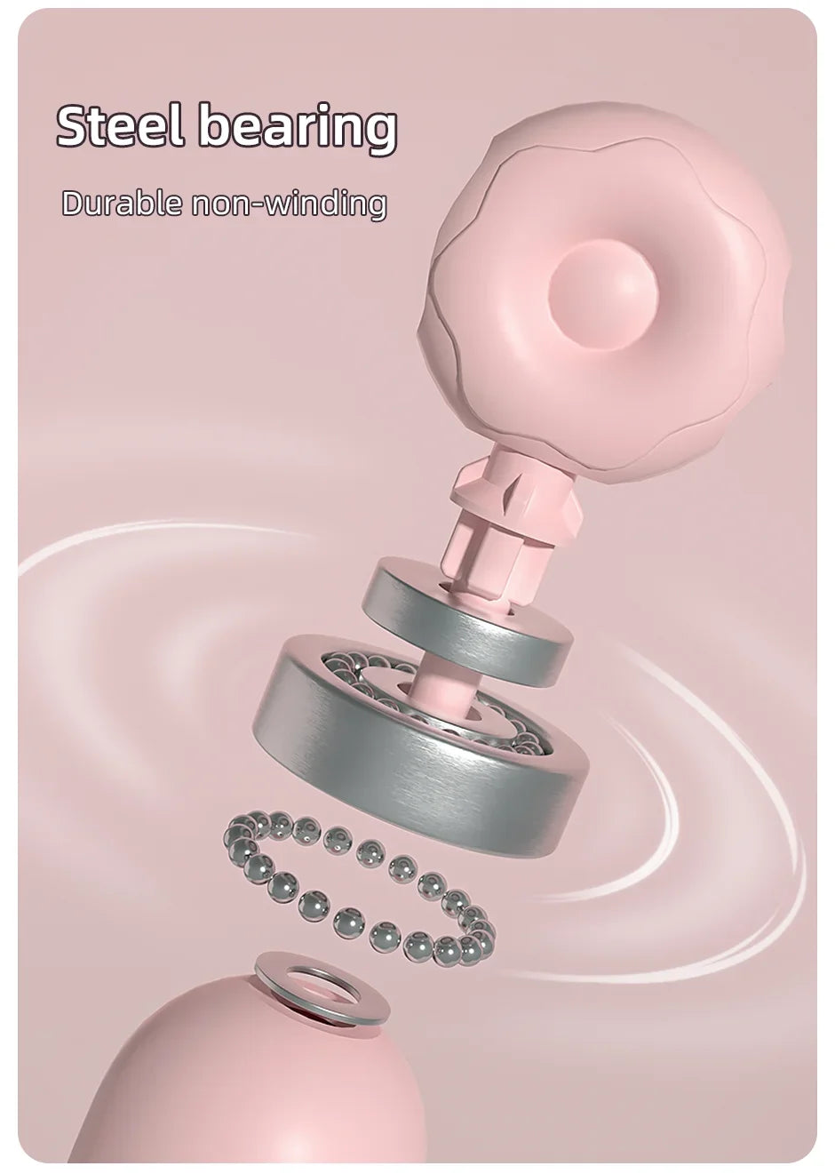 Pink mechanical component with steel bearing on a pink background