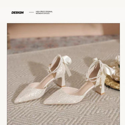 Pearl High Heels for Women – Elegant White Banquet Sandals
