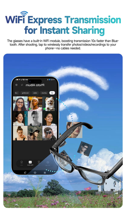 AI Smart Glasses with Camera, Bluetooth & Translation